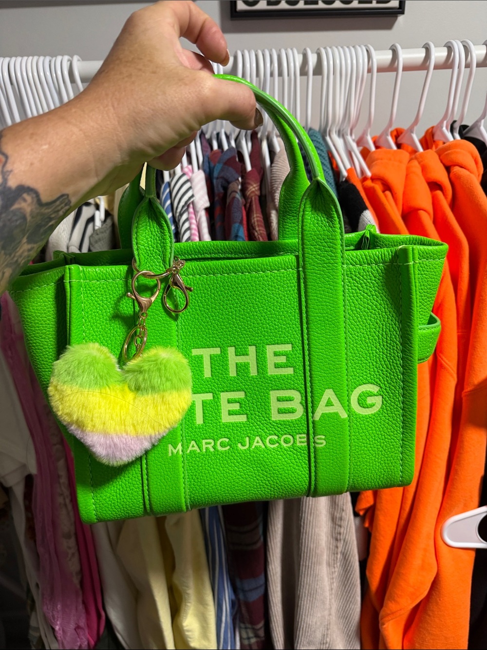 Marc Jacobs Neon Green The Tote Bag with Heart Charm